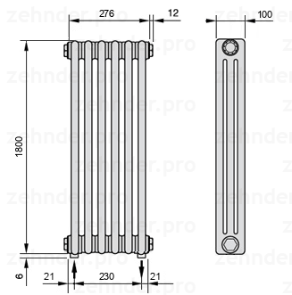 Схема (чертеж) Радиатор Zehnder Charleston 3180/6 №3570 Technoline TL
